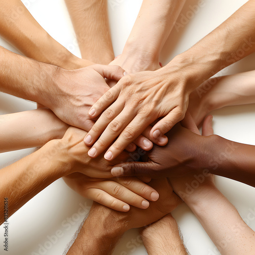 Photo of hands together circle teamwork startup partners young people work together conference meeting nice comfortable light office isolated on white background, detailed, png 