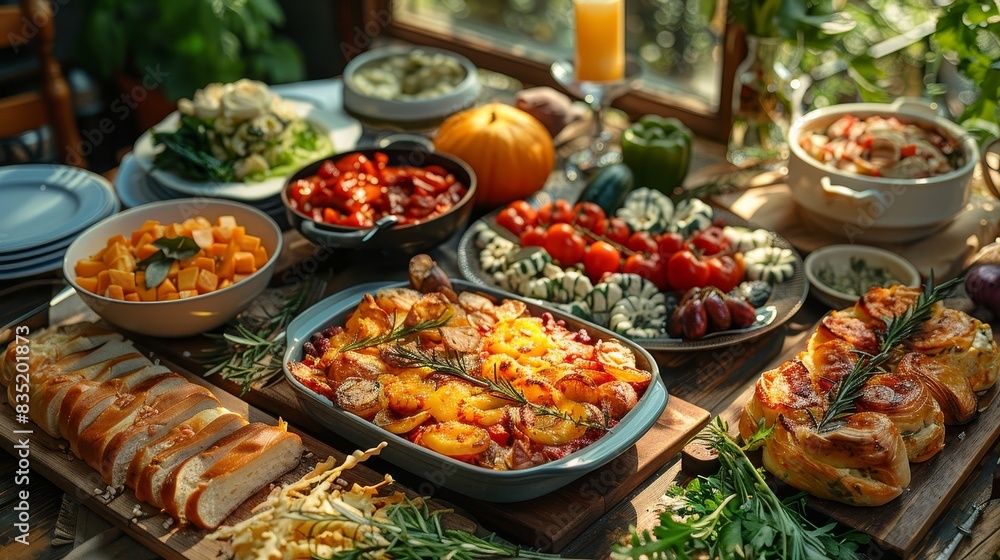 table with many different foods on it table with many different foods on it