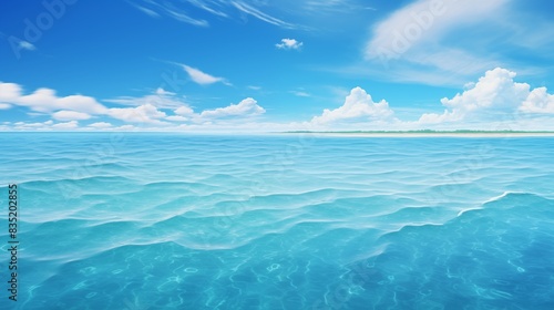 Tranquil Blue Sea and Sky with Gentle Waves and Distant Horizon photo