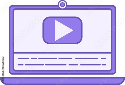 Colored Subtitle Icon. Vector Icon. Laptop, Play Button Video, and Text. Concept of Video Production and Social Networks
