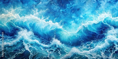 Abstract blue watercolor background resembling deep blue sea with white foam , water, ocean, waves, texture, painting, art, brush strokes, marine, tranquil, peaceful, abstract, aqua