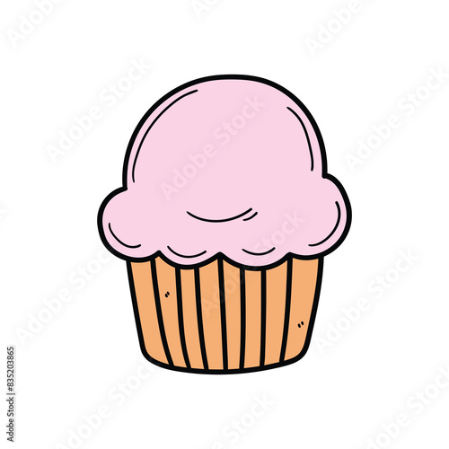 Hand drawn doodle cupcake on a white background.