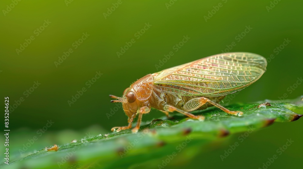 Ricaniid planthopper Ricaniidae living on a green leaf environment Ricaniid planthopper Ricaniidae living on a green leaf environment