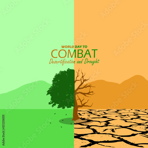 World Combat Desertification and Drought Day event banner. Illustration of a semi-dry and fertile environment and trees to commemorate June 17th