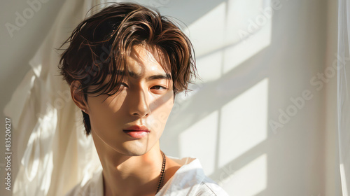 Portrait Elegant handsome young male guy Asian.Generative AI