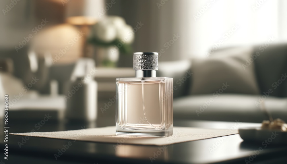 Elegant Perfume Bottle on Table for Beauty and Lifestyle Concepts Elegant Perfume Bottle on Table for Beauty and Lifestyle Concepts