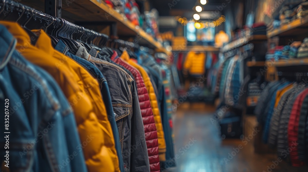 a store with a variety of jackets hanging on a rack a store with a variety of jackets hanging on a rack