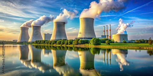 A modern nuclear power reactor producing clean energy for a green future , nuclear energy, power generation, reactor, sustainable, technology, electricity, industry, innovation