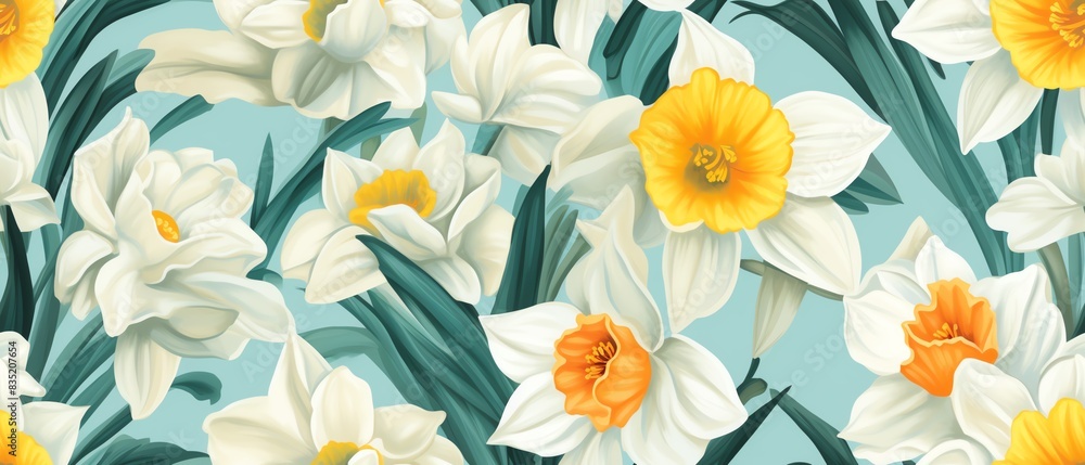 Blooming daffodils bring a splash of color to the landscape as spring begins Blooming daffodils bring a splash of color to the landscape as spring begins