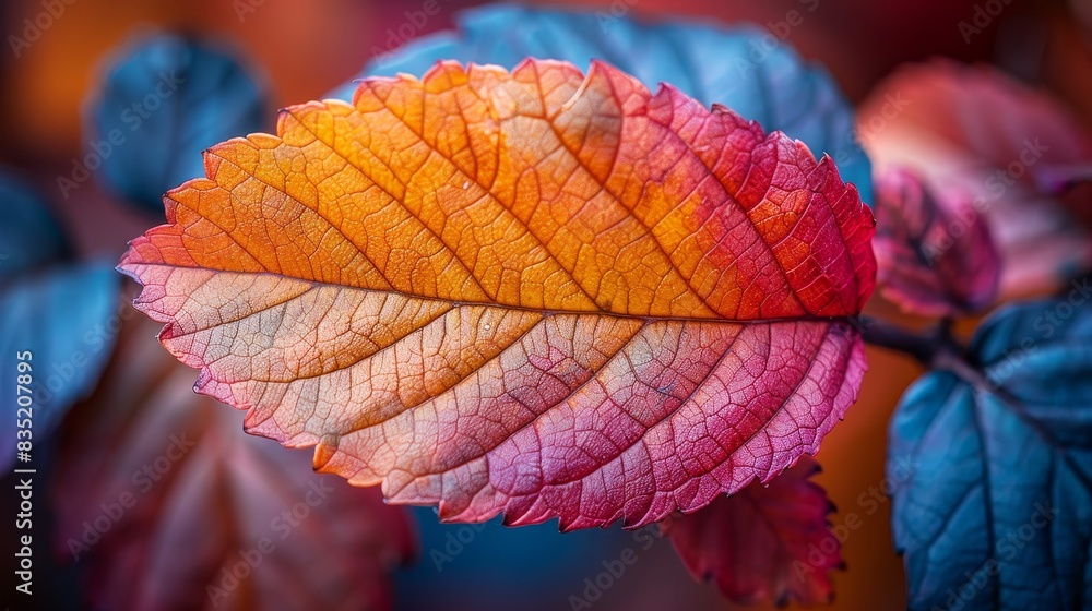 a close up of a leaf with a red and orange color a close up of a leaf with a red and orange color