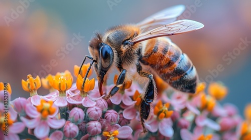 a bee with a blue eye and a yellow body on a flower © LUPACO IMAGES