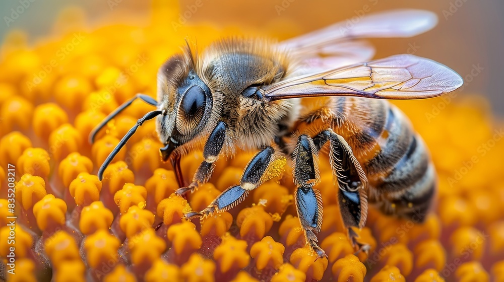Fototapeta premium a bee on a yellow flower with pollen