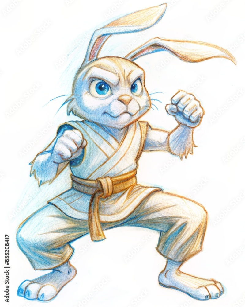 Fototapeta premium cartoon character rabbit is a martial artist