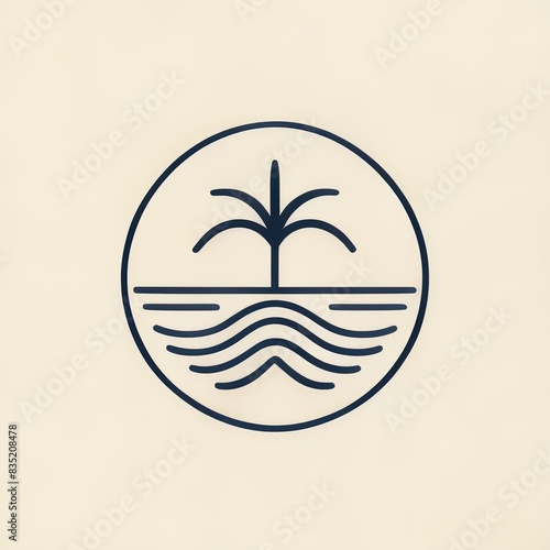 illustration of a tropical island. icon. logo. beach. circle. Waveline photo