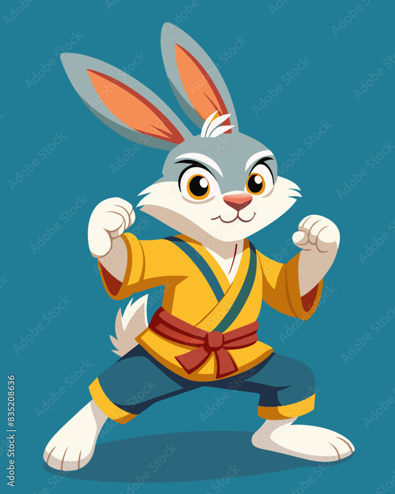 Fototapeta premium cartoon character rabbit is a martial artist