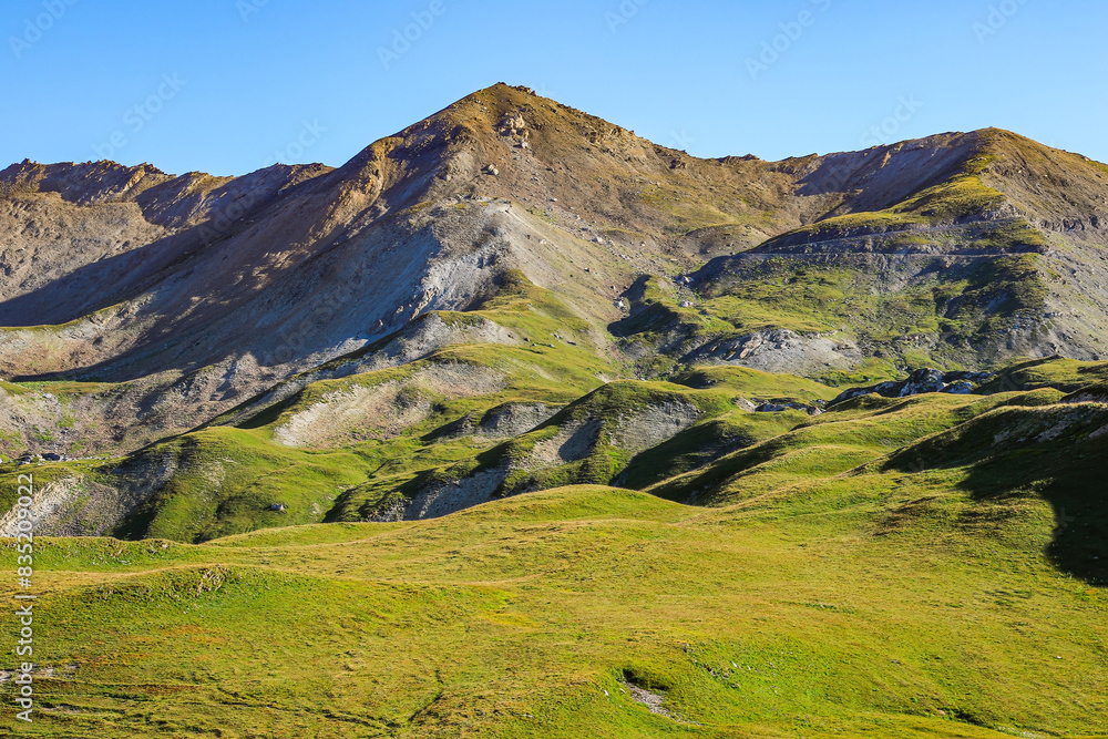 Fototapeta premium Mountain ridge as seen from the Col du Galibier, a mountain pass in the French Alps - This is the highest point of the Tour de France
