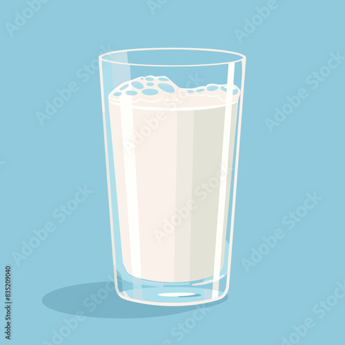 Illustration of full glass of milk against blue background