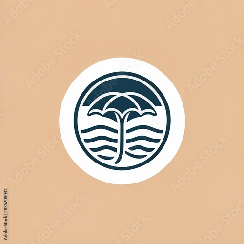 illustration of a tropical island. icon. logo. beach. circle. Waveline photo