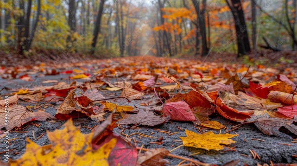 Autumn Forest: Capture the beauty of an autumn forest with vibrant foliage, crisp air, and fallen leaves, perfect for seasonal promotions and nature blogs.