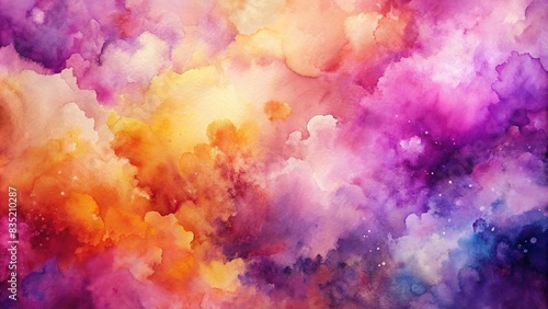 Watercolor background in shades of purple, magenta, pink, peach, coral, orange, yellow, beige, and white , watercolor, background, purple, magenta, pink, peach, coral, orange, yellow, beige