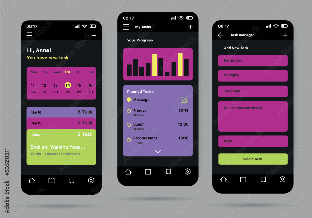 Task planner app concept in flat design. A convenient application for planning the day with the ability to make a to-do list, track progress and see comparative graphs. Vector Illustration. Task planner app concept in flat design. A convenient application for planning the day with the ability to make a to-do list, track progress and see comparative graphs. Vector Illustration.