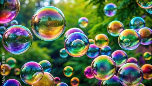 Rainbow hued soap bubbles , colorful, vibrant, shiny, iridescent, soap, bubbles, floating,spherical, reflection, light, rainbow, playful, fun, texture, isolated, shiny, round