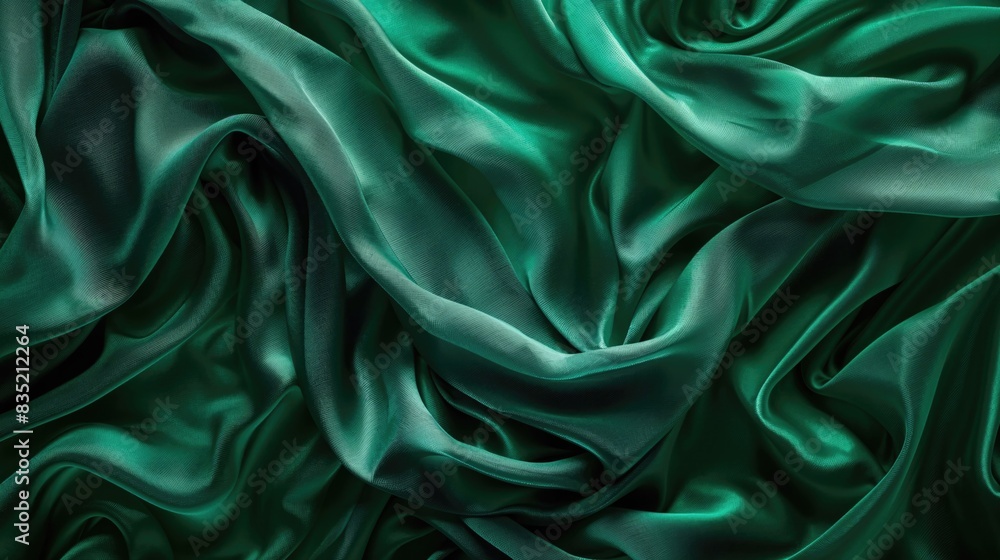 Elegant Emerald Green Silk Fabric with Smooth Waves and Luxurious Texture Elegant Emerald Green Silk Fabric with Smooth Waves and Luxurious Texture