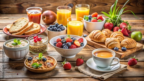 Portrait of a table set with a healthy breakfast spread , nutrition, healthy food, breakfast, diet, wellness, lifestyle, fruits, vegetables, organic, fresh, meal, eating, clean eating