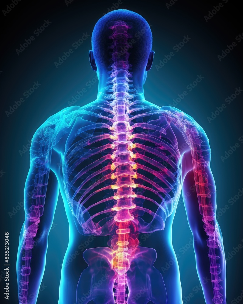 3D illustration of the human spine with highlighted vertebrae 3D illustration of the human spine with highlighted vertebrae