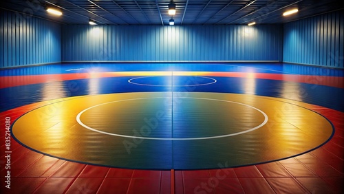 Two wrestling mats side by side, each bearing the marks of intense competition , sports, competing, strength, skill, determination, wrestling, rivalry, match, contest, athleticism, physical © prasit