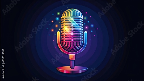 A creative and stylish microphone logo design for singers, podcasters, and voice artists in a generative art style , retro, vintage, music, podcast, audio, recording, studio, performance photo
