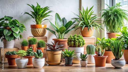 set of various types of indoor potted plants, foliage, greenery, botanical,houseplants, decorative, lush, nature, garden, leaves, foliage, botanical, indoor, potted, tropical, modern