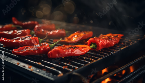 A pan of peppers on a grill