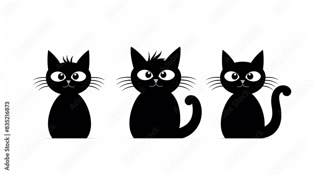 A row of three cute cartoon cats A row of three cute cartoon cats