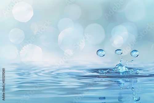 Gentle, abstract water droplet shapes in light blue, symbolizing hydration and health  photo