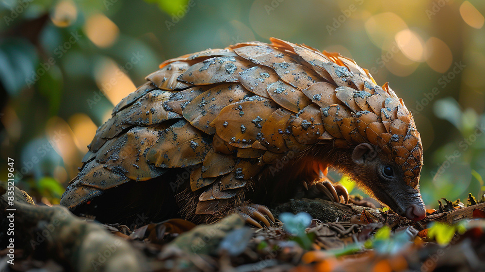 Illustration of a tropical forest floor, an exotic animal called an ...