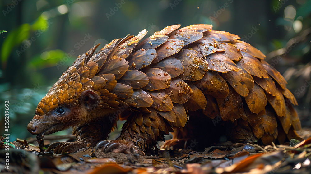 Illustration of a tropical forest floor, an exotic animal called an ...