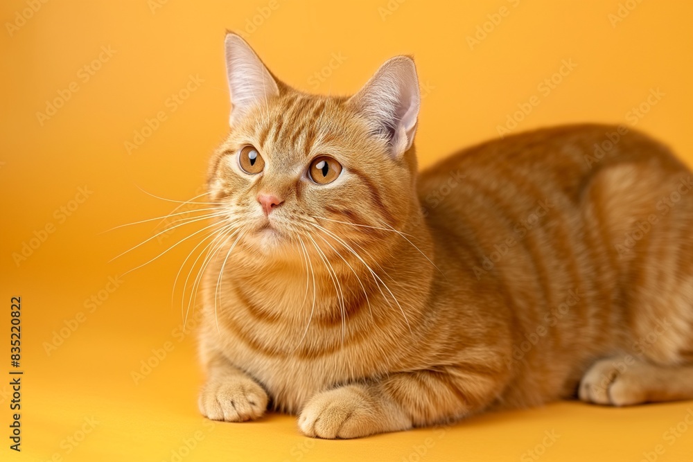 Studio photo of a cute ginger cat isolated against a background of pastel shades, creating a soft and appealing visual. Studio photo of a cute ginger cat isolated against a background of pastel shades, creating a soft and appealing visual.
