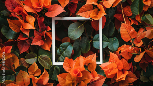 orange flowers bougainvillea with white frame copy space 