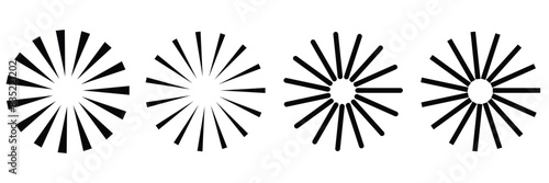 Sunburst, Rays, beams, starburst, radial lines abstract circular geometric shape design collection. Radial circle lines.
