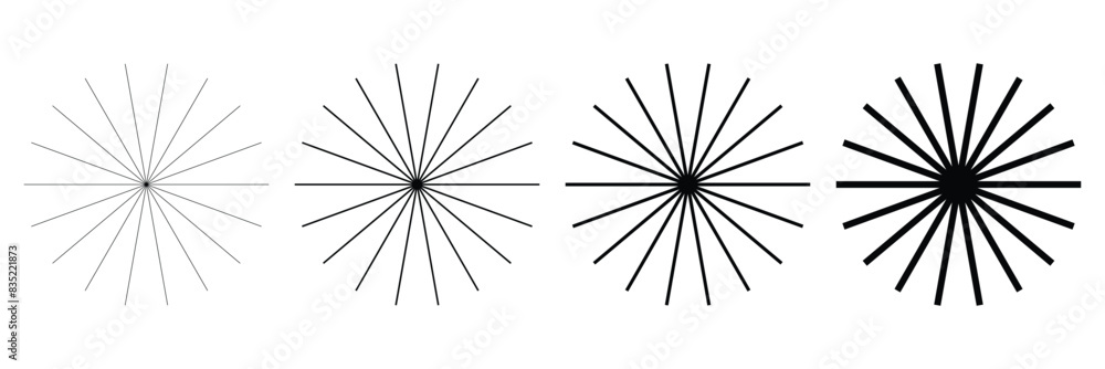 Obraz premium Sunburst, Rays, beams, starburst, radial lines abstract circular geometric shape design collection. Radial circle lines.