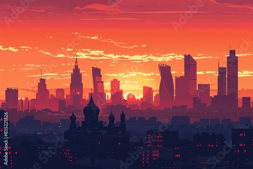 Landscape at the sunset of Moscow, Russia