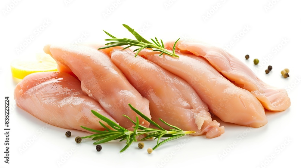 Fresh chicken slices isolated on white background Fresh chicken slices isolated on white background