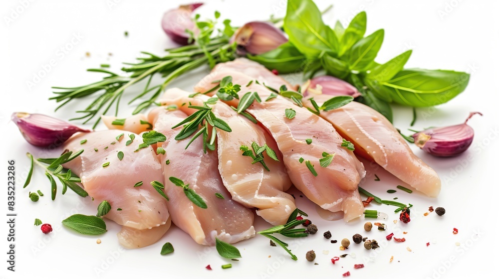 Fresh chicken slices isolated on white background Fresh chicken slices isolated on white background