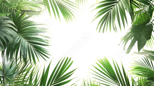 Fresh green palm leaves during daytime isolated on white background