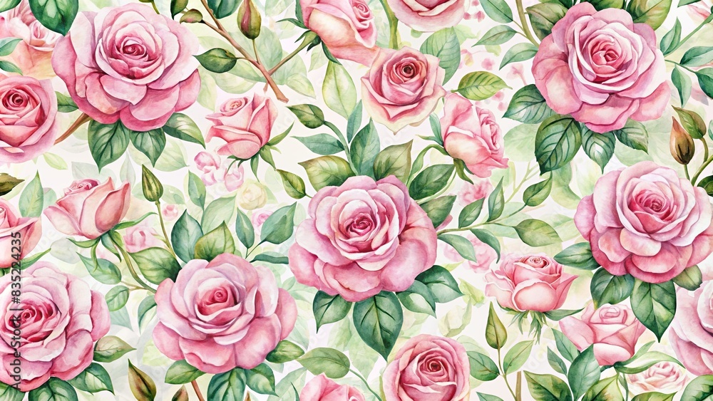 Seamless watercolor pink rose floral pattern for wrapping paper or ...