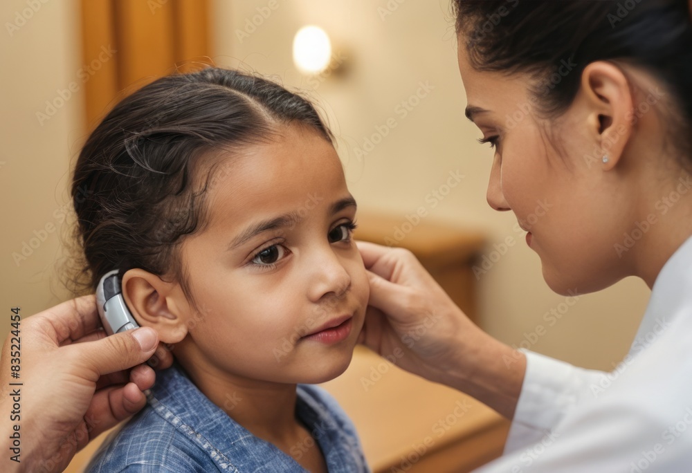A compassionate pediatrician performs an ear examination on a young patient, reflecting care and professionalism in pediatric healthcare. A compassionate pediatrician performs an ear examination on a young patient, reflecting care and professionalism in pediatric healthcare.