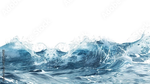High sea water waves during the day isolated on white background