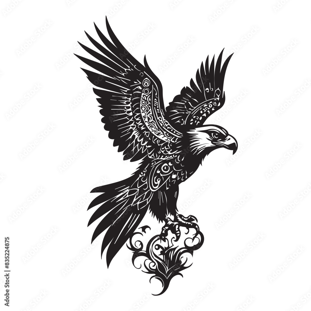 Fototapeta premium Black tribal eagle vector tattoo white background 