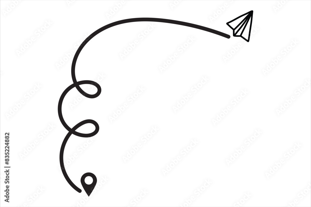 Paper plane with dotted line travel and route symbol in line style Paper plane with dotted line travel and route symbol in line style